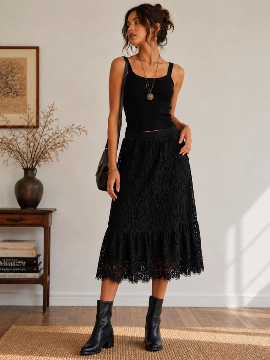 Free People Dresses & Skirts - Free People | Black Lace Midi Skirt - 0